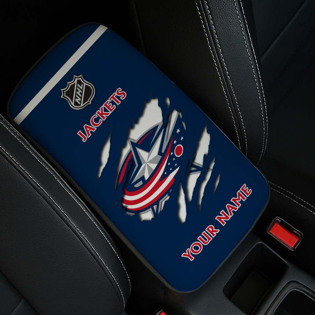 LIMITED EDITION - NEW CUSTOMIZED NHL18 CBJ COLUMBUS BLUE JACKETS CAR ARMREST PAD COVER