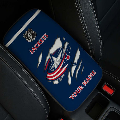 LIMITED EDITION - NEW CUSTOMIZED NHL18 CBJ COLUMBUS BLUE JACKETS CAR ARMREST PAD COVER
