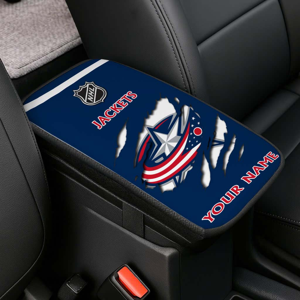 LIMITED EDITION - NEW CUSTOMIZED NHL18 CBJ COLUMBUS BLUE JACKETS CAR ARMREST PAD COVER