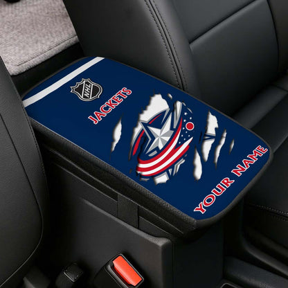 LIMITED EDITION - NEW CUSTOMIZED NHL18 CBJ COLUMBUS BLUE JACKETS CAR ARMREST PAD COVER