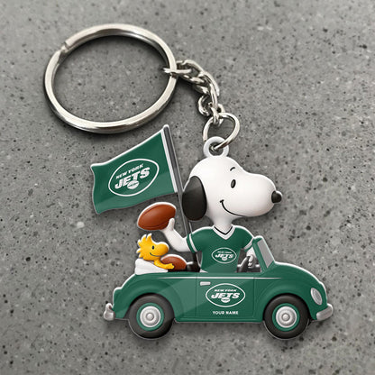 LIMITED EDITION - NEW CUSTOMIZED NFL25 NYJ NEW YORK JETS SPECIAL CAR SNOOPDOG KEYCHAIN