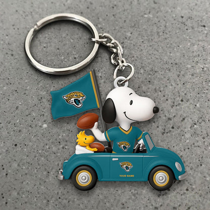 LIMITED EDITION - NEW CUSTOMIZED NFL30 JSJ JACKSONVILLE JAGUARS SPECIAL CAR SNOOPDOG KEYCHAIN