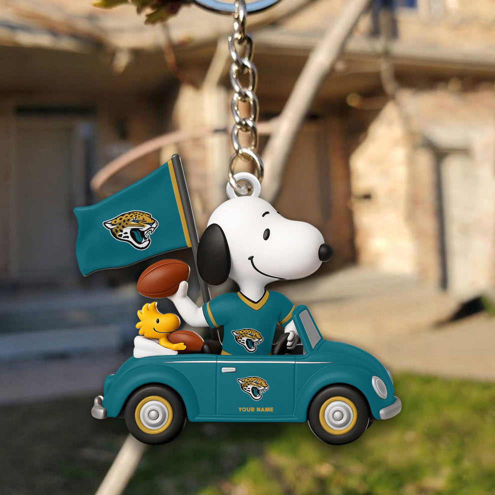 LIMITED EDITION - NEW CUSTOMIZED NFL30 JSJ JACKSONVILLE JAGUARS SPECIAL CAR SNOOPDOG KEYCHAIN