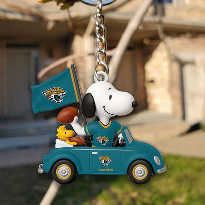 LIMITED EDITION - NEW CUSTOMIZED NFL30 JSJ JACKSONVILLE JAGUARS SPECIAL CAR SNOOPDOG KEYCHAIN
