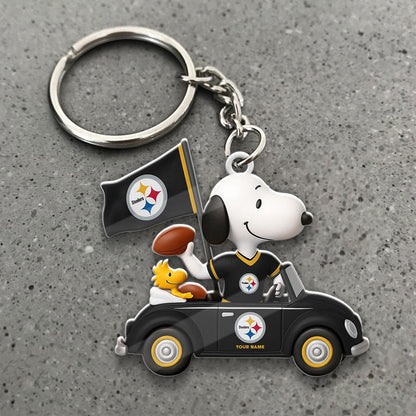 LIMITED EDITION - NEW CUSTOMIZED NFL14 PSB PITTSBURGH STEELERS SPECIAL CAR SNOOPDOG KEYCHAIN