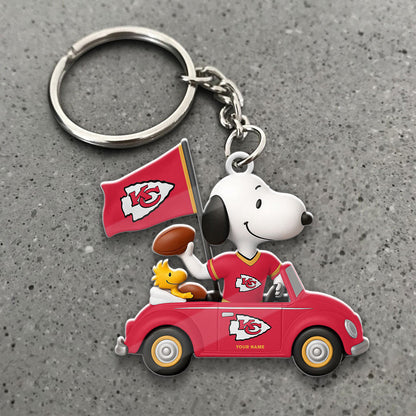 LIMITED EDITION - NEW CUSTOMIZED NFL01 KCC KANSAS CITY CHIEFS SPECIAL CAR SNOOPDOG KEYCHAIN