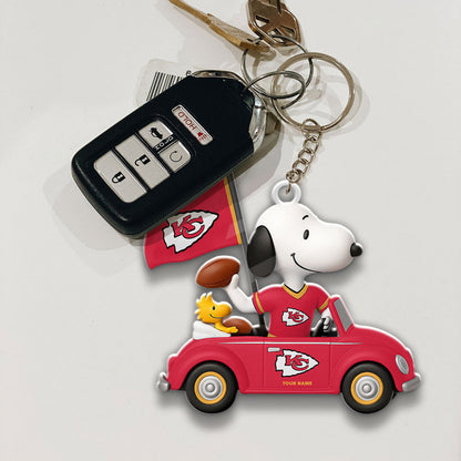 LIMITED EDITION - NEW CUSTOMIZED NFL01 KCC KANSAS CITY CHIEFS SPECIAL CAR SNOOPDOG KEYCHAIN