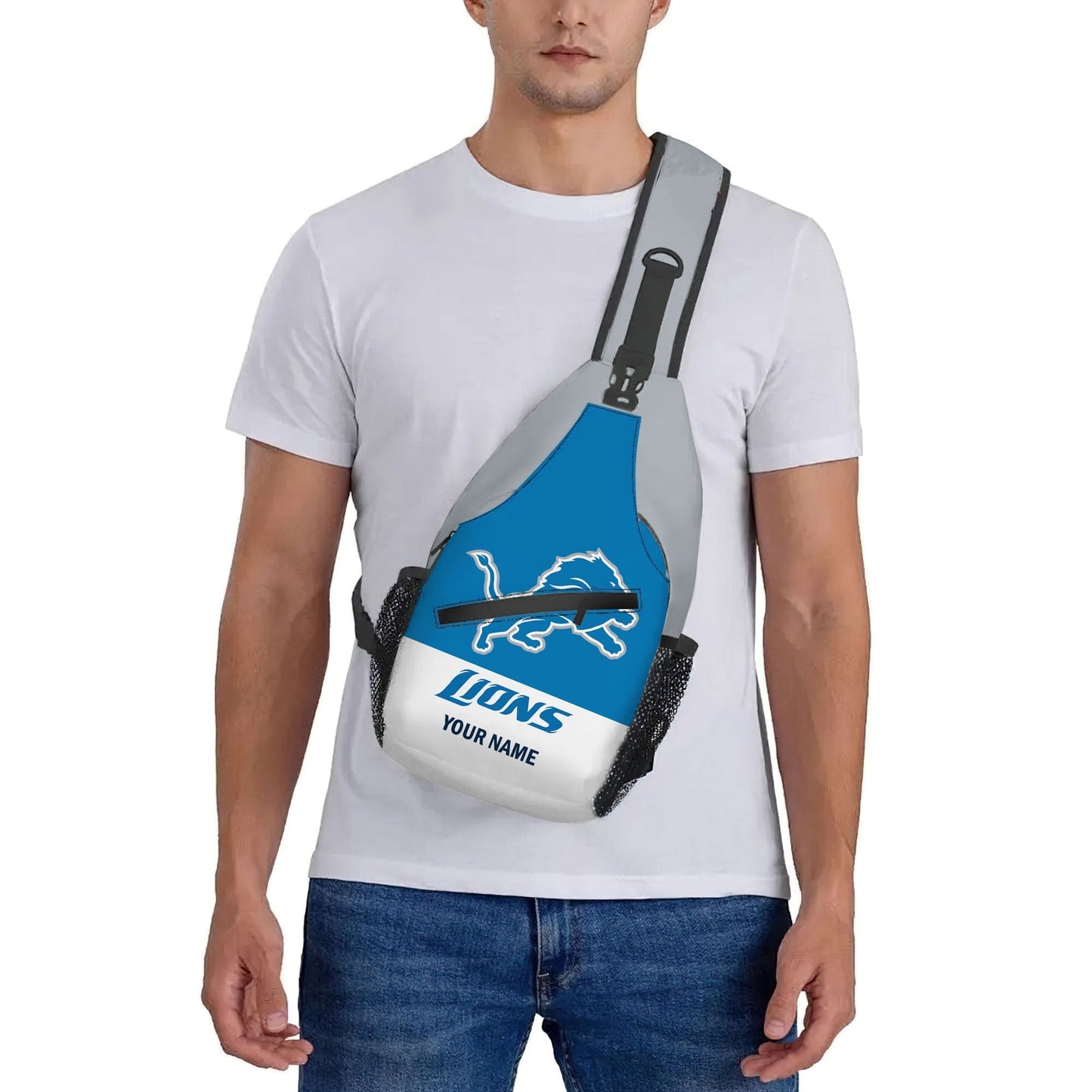LIMITED EDITION - NEW CUSTOMIZED NFL04 DTL DETROIT LIONS SLING BAG