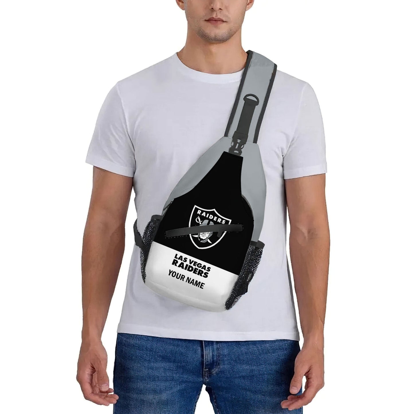 LIMITED EDITION - NEW CUSTOMIZED NFL07 LVR LAS VEGAS RAIDERS SLING BAG