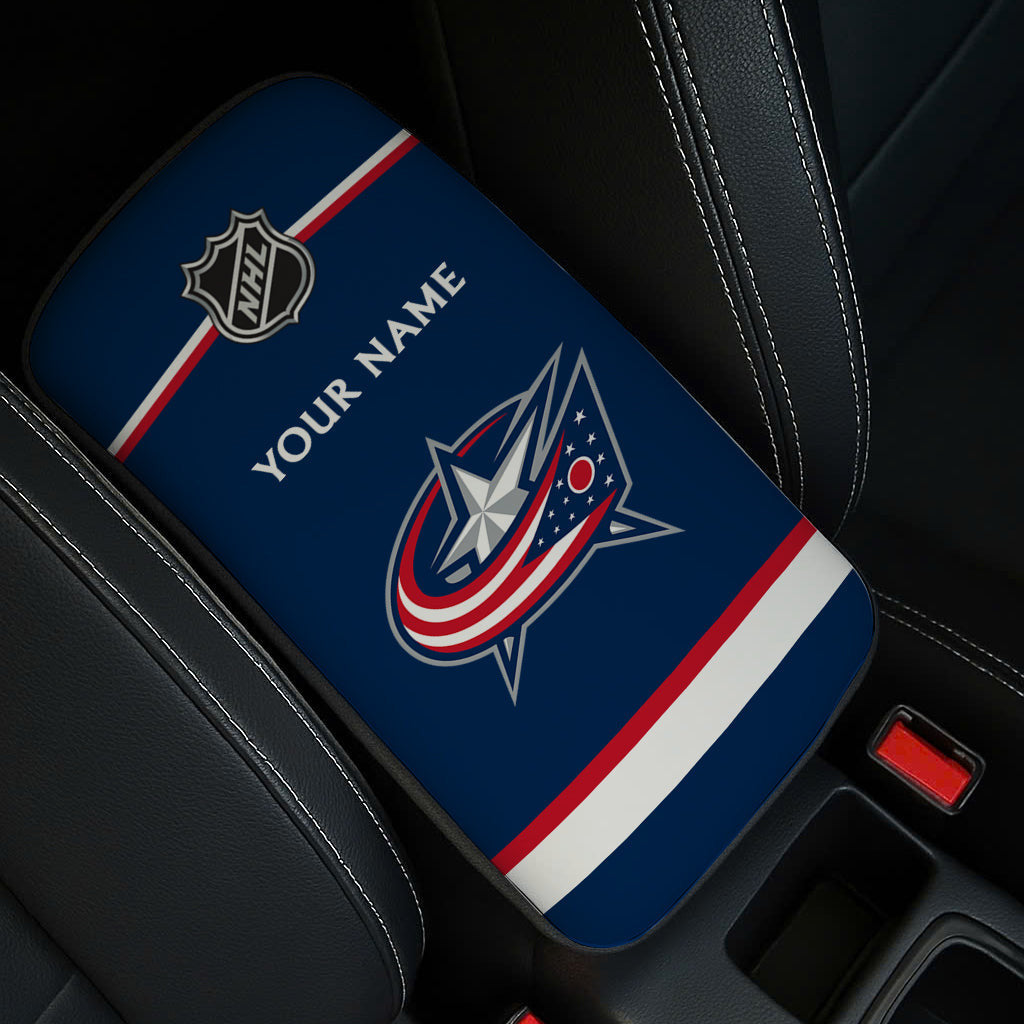 LIMITED EDITION - NEW CUSTOMIZED NHL18 CBJ COLUMBUS BLUE JACKETS CAR ARMREST PAD COVER