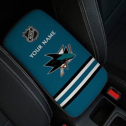 LIMITED EDITION - NEW CUSTOMIZED NHL32 SJS SAN JOSE SHARKS CAR ARMREST PAD COVER