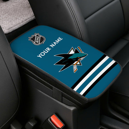 LIMITED EDITION - NEW CUSTOMIZED NHL32 SJS SAN JOSE SHARKS CAR ARMREST PAD COVER