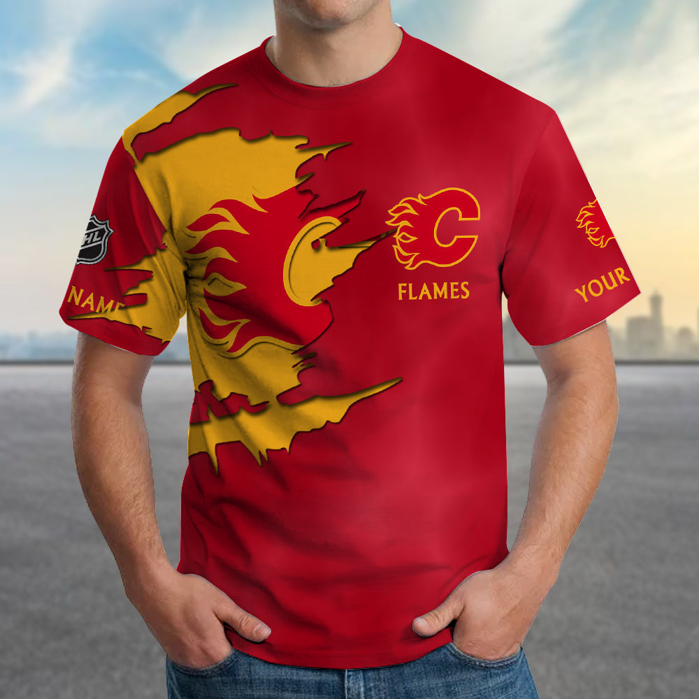 LIMITED EDITION - NEW CUSTOMIZED NHL17 CGF CALGARY FLAMES T-SHIRT