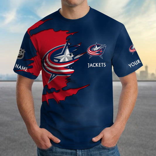 LIMITED EDITION - NEW CUSTOMIZED NHL18 CBJ COLUMBUS BLUE JACKETS T-SHIRT