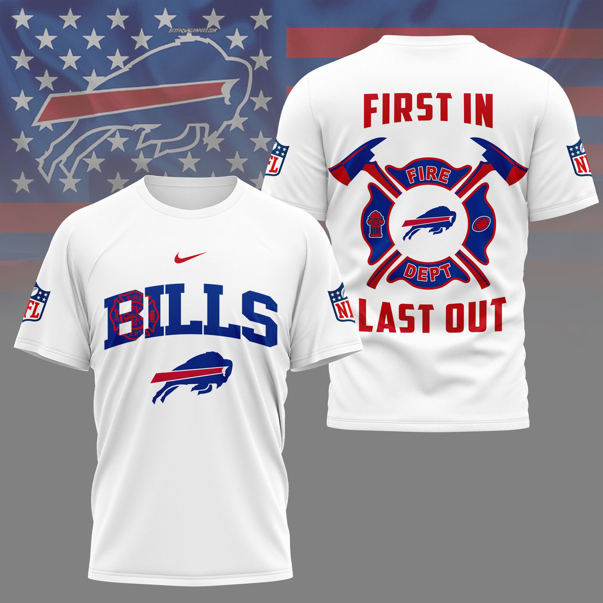 LIMITED EDITION - NEW CUSTOMIZED NFL03 BFB BUFFALO BILLS FIRE DEPT 3D SHIRT