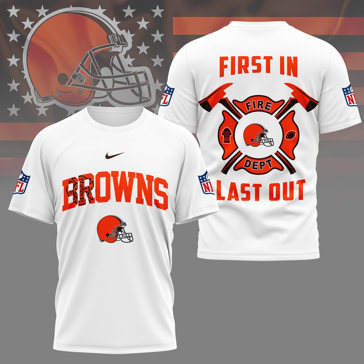 LIMITED EDITION - NEW CUSTOMIZED NFL29 CLB CLEVELAND BROWNS FIRE DEPT 3D SHIRT