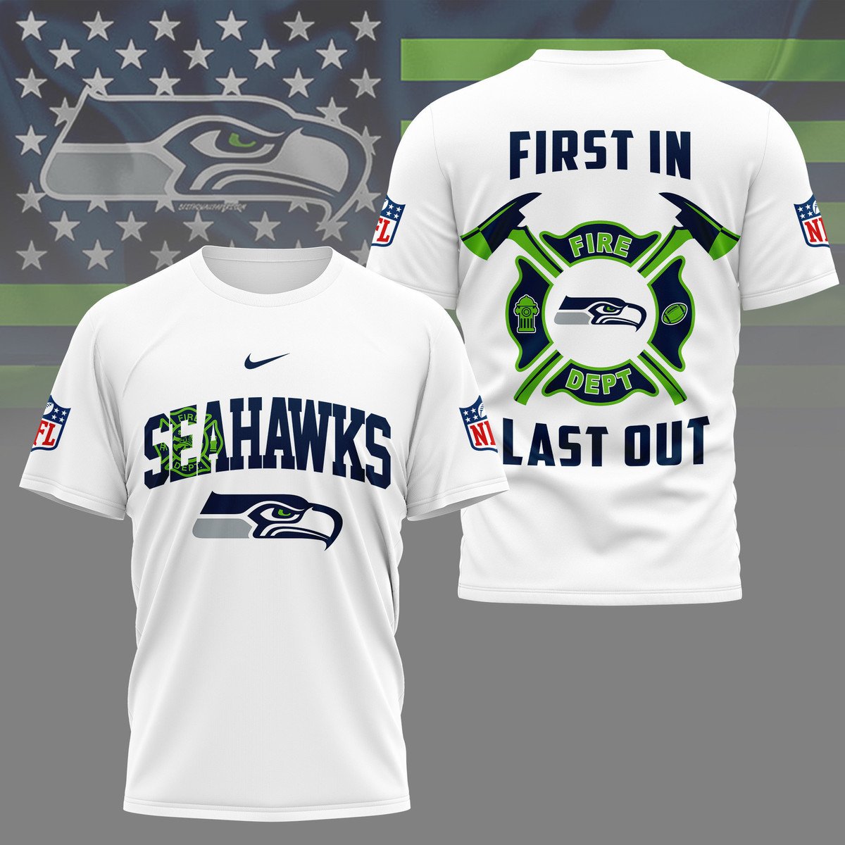 LIMITED EDITION - NEW CUSTOMIZED NFL06 SSH SEATTLE SEAHAWKS FIRE DEPT 3D SHIRT