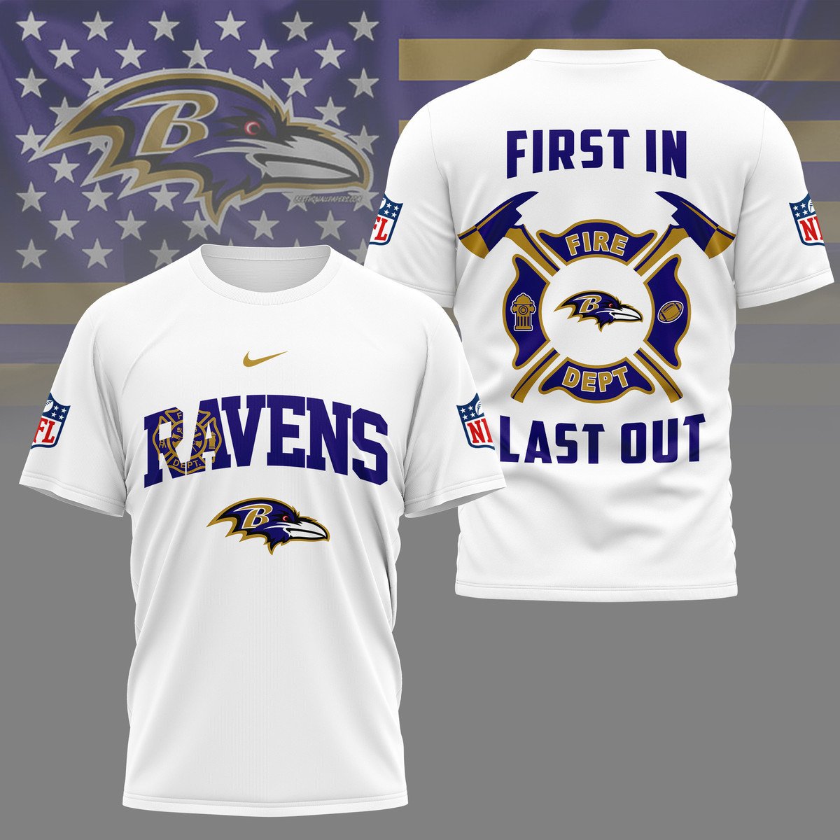 LIMITED EDITION - NEW CUSTOMIZED NFL28 BTR BALTIMORE RAVENS FIRE DEPT 3D SHIRT