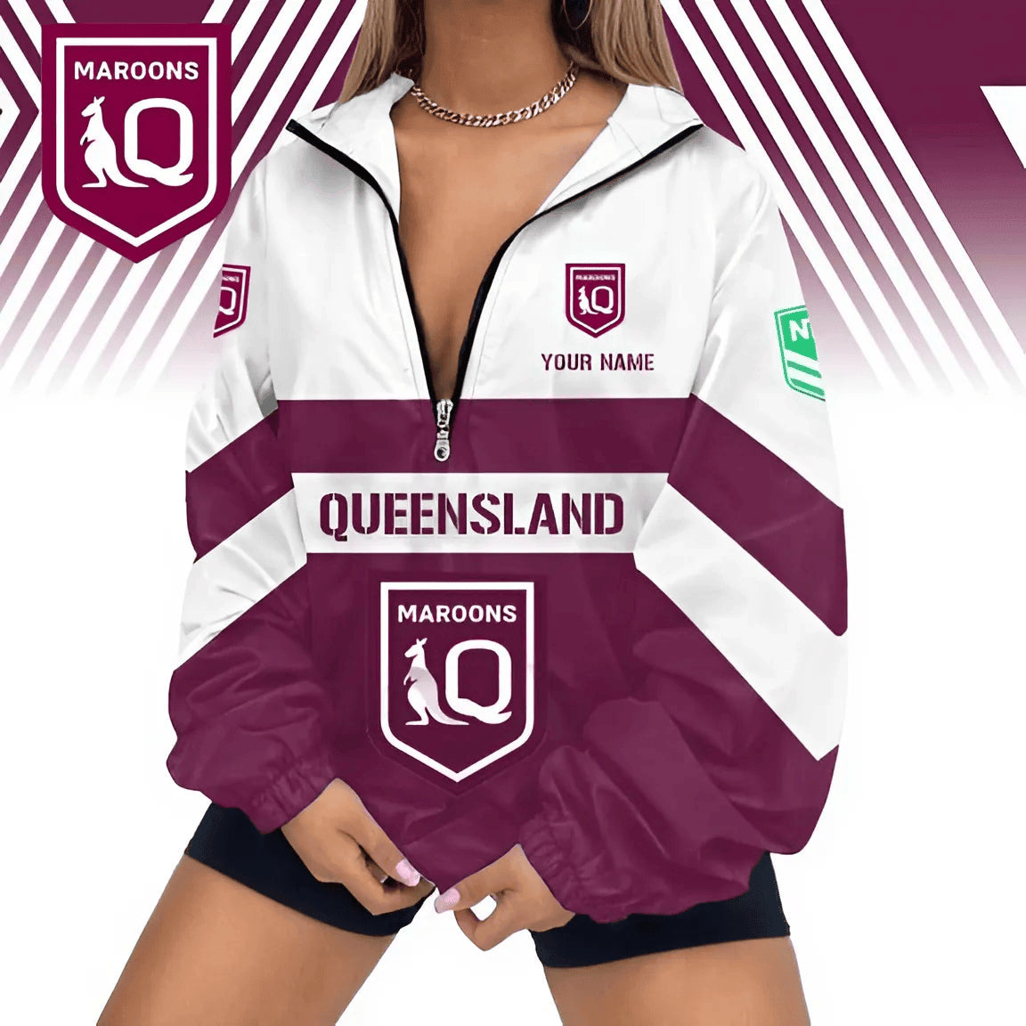 LIMITED EDITION - NEW 18 QSM CUSTOMIZED V-NECK ZIPPER SWEATSHIRT JACKET