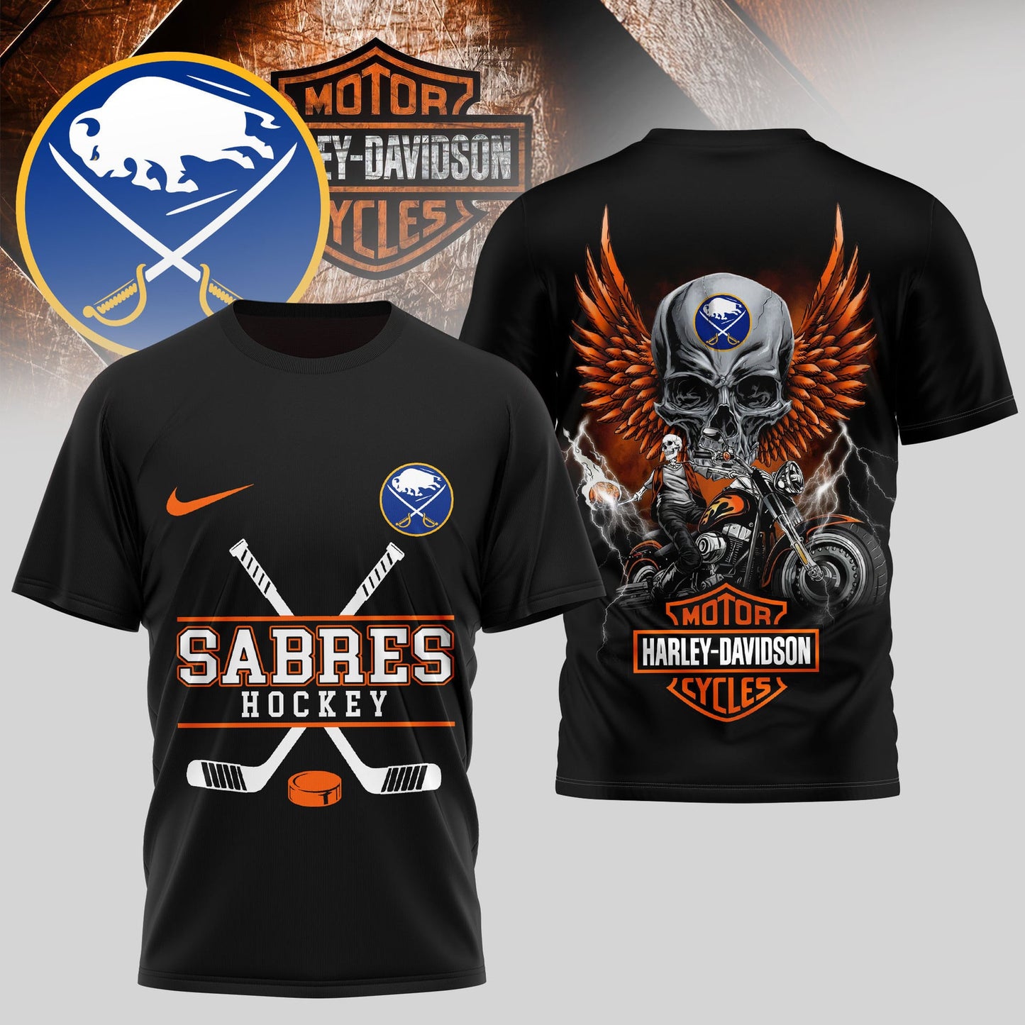 LIMITED EDITION - NEW CUSTOMIZED NHL28 BFS BUFFALO SABRES x HARLEY DAVIDSON UNISEX T-SHIRT