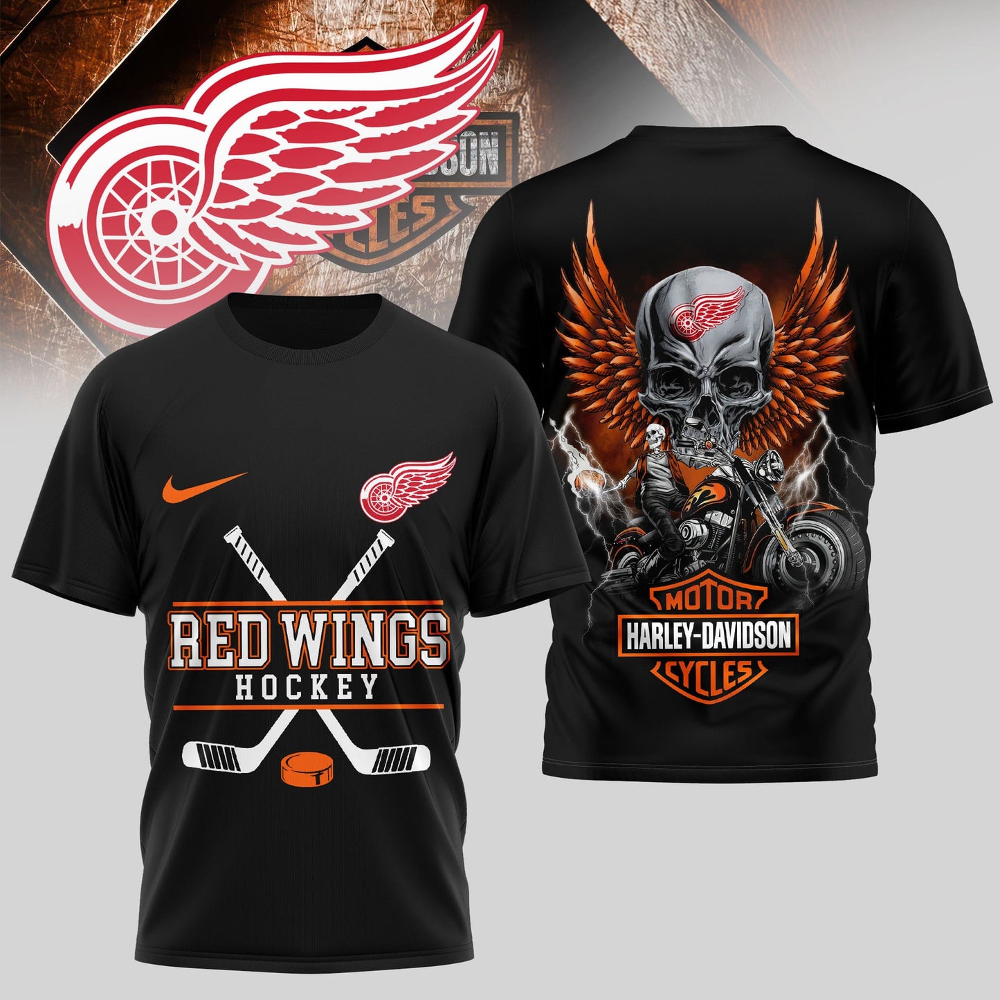 LIMITED EDITION - NEW CUSTOMIZED NHL22-DRW DETROIT RED WINGS x HARLEY DAVIDSON UNISEX T-SHIRT