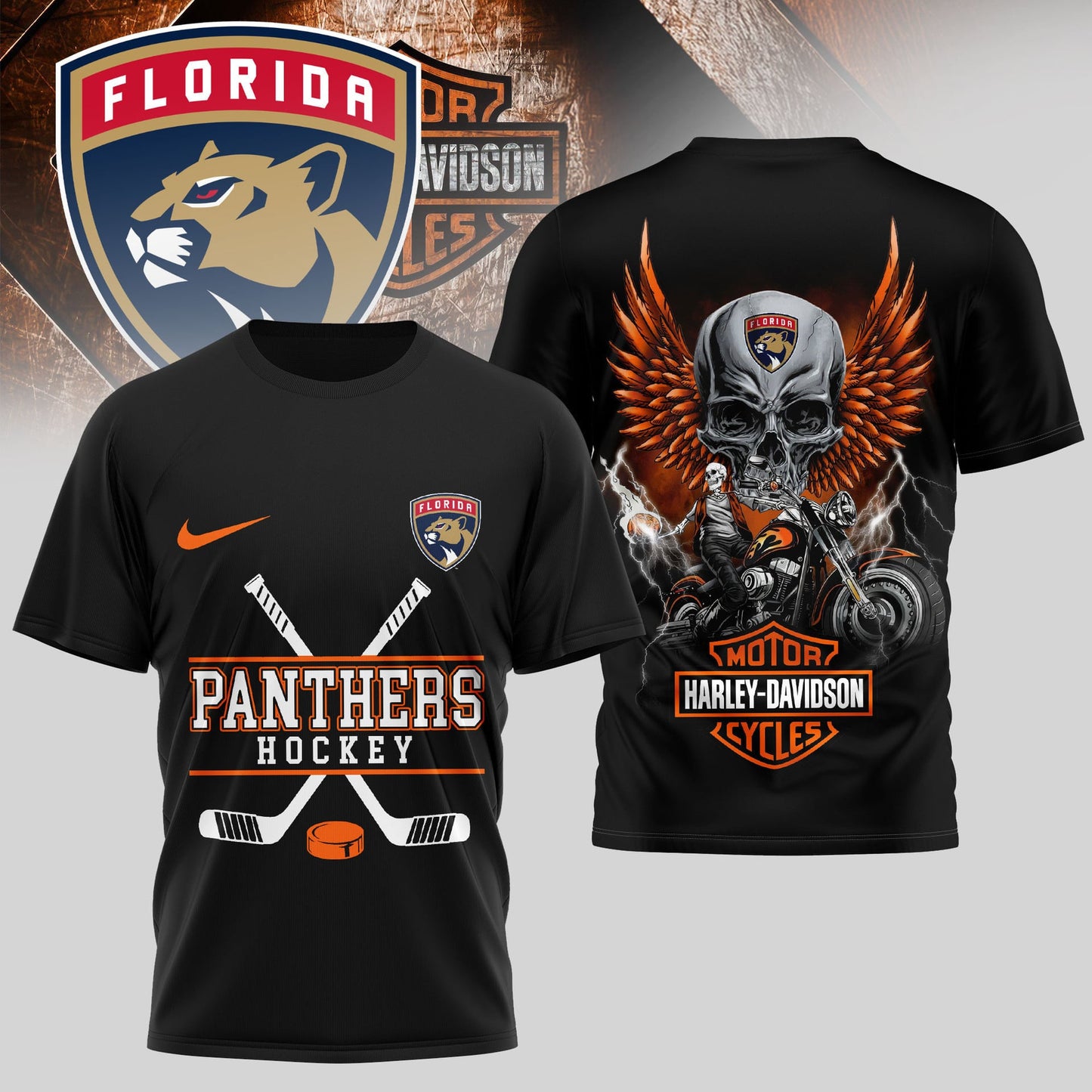 LIMITED EDITION - NEW CUSTOMIZED NHL01 FPT FLORIDA PANTHERS x HARLEY DAVIDSON UNISEX T-SHIRT