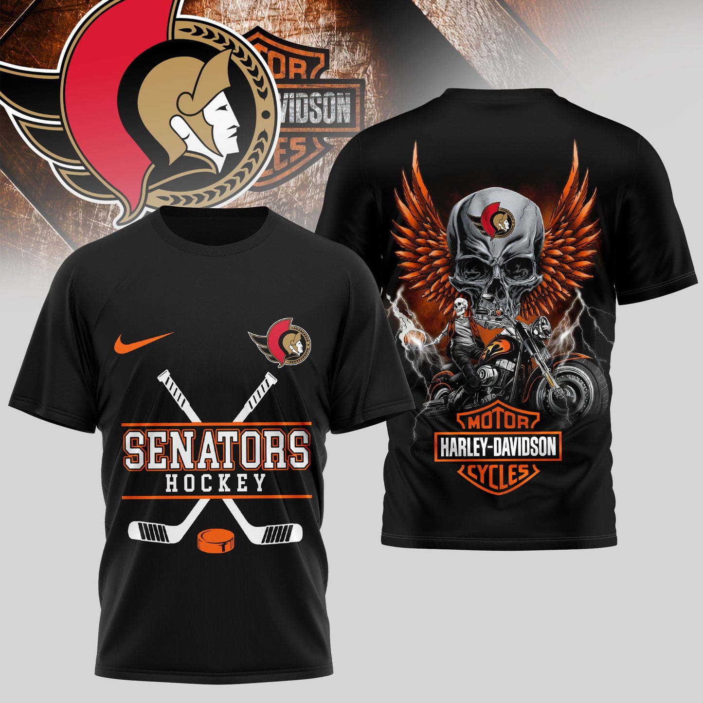LIMITED EDITION - NEW CUSTOMIZED NHL29 OSN OTTAWA SENATORS x HARLEY DAVIDSON UNISEX T-SHIRT