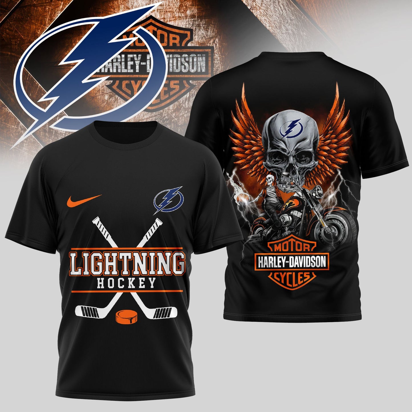 LIMITED EDITION - NEW CUSTOMIZED NHL12 TPL TAMPA BAY LIGHTNING x HARLEY DAVIDSON UNISEX T-SHIRT