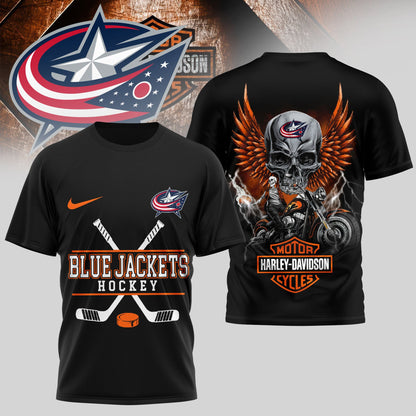 LIMITED EDITION - NEW CUSTOMIZED NHL18 CBJ COLUMBUS BLUE JACKETS x HARLEY DAVIDSON UNISEX T-SHIRT