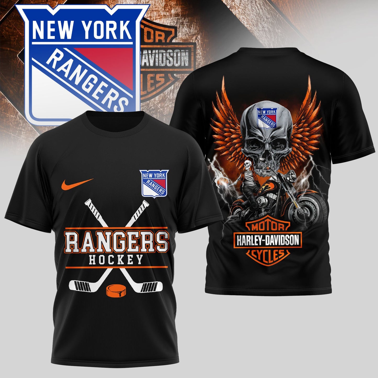 LIMITED EDITION - NEW CUSTOMIZED NHL24 NYR NEW YORK RANGERS x HARLEY DAVIDSON UNISEX T-SHIRT