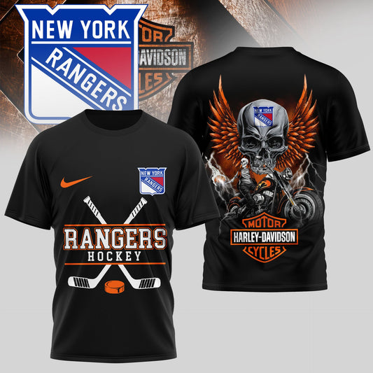 LIMITED EDITION - NEW CUSTOMIZED NHL24 NYR NEW YORK RANGERS x HARLEY DAVIDSON UNISEX T-SHIRT