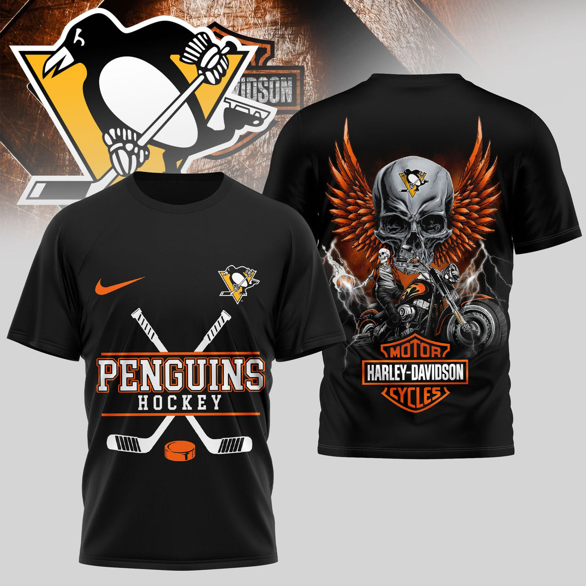 LIMITED EDITION - NEW CUSTOMIZED NHL26 PBP PITTSBURGH PENGUINS x HARLEY DAVIDSON UNISEX T-SHIRT