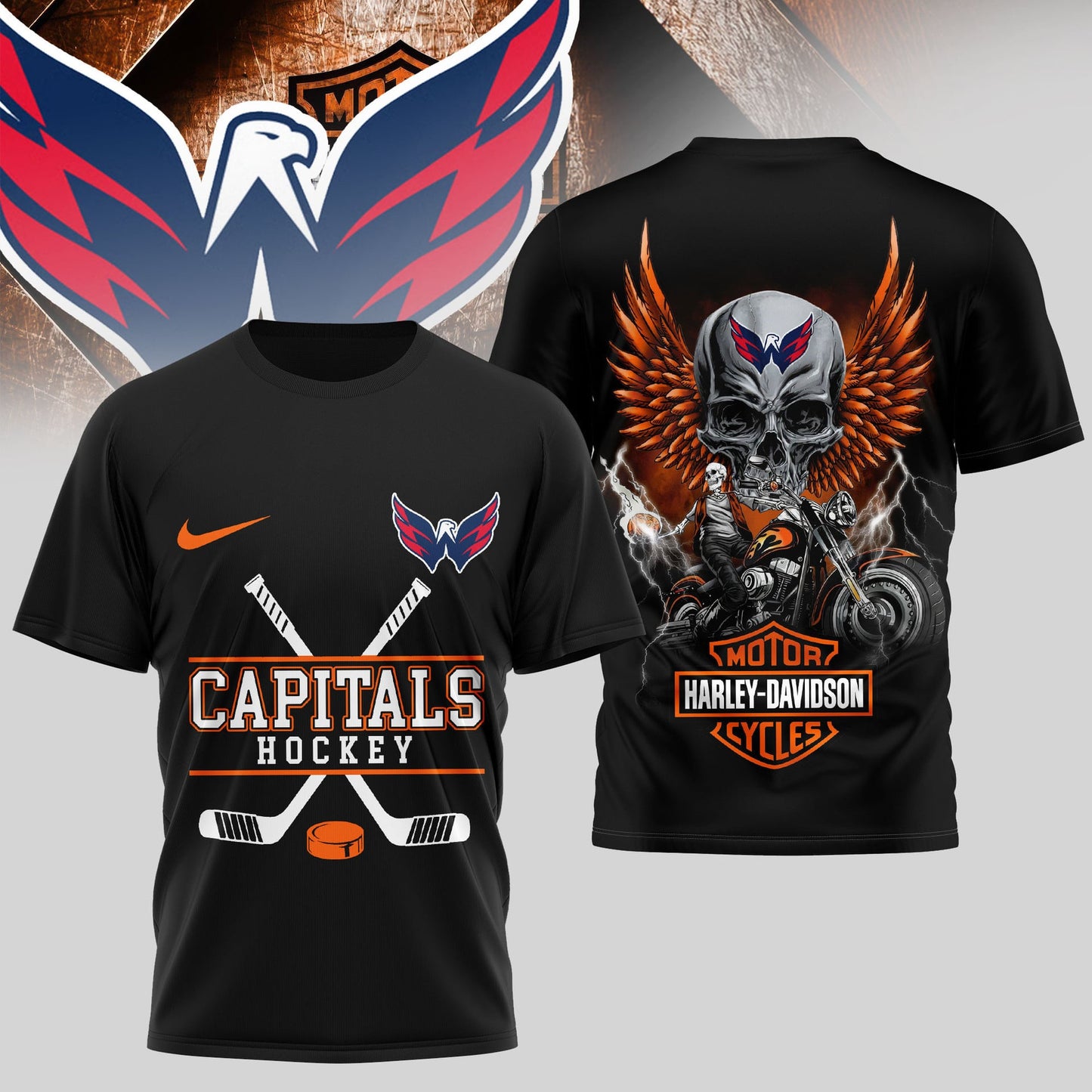 LIMITED EDITION - NEW CUSTOMIZED NHL10 WCP WASHINGTON CAPITALS x HARLEY DAVIDSON UNISEX T-SHIRT