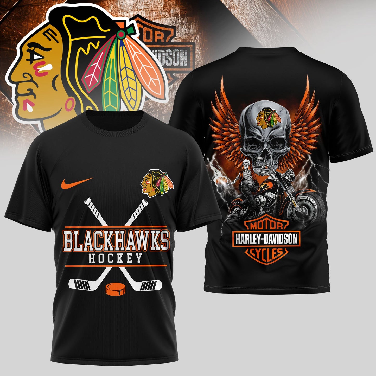 LIMITED EDITION - NEW CUSTOMIZED NHL08 CBH CHICAGO BLACKHAWKS x HARLEY DAVIDSON UNISEX T-SHIRT