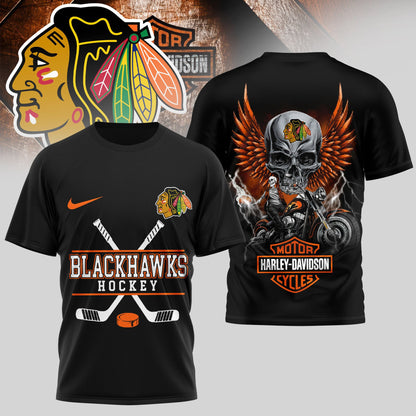 LIMITED EDITION - NEW CUSTOMIZED NHL08 CBH CHICAGO BLACKHAWKS x HARLEY DAVIDSON UNISEX T-SHIRT