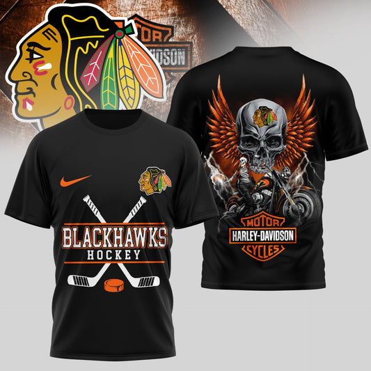 LIMITED EDITION - NEW CUSTOMIZED NHL08 CBH CHICAGO BLACKHAWKS x HARLEY DAVIDSON UNISEX T-SHIRT