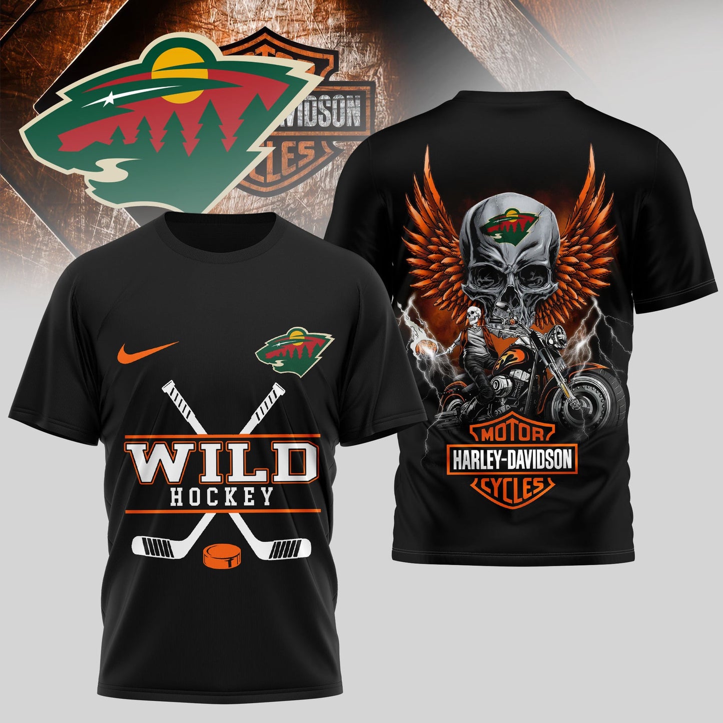 LIMITED EDITION - NEW CUSTOMIZED NHL13 MNW MINNESOTA WILD x HARLEY DAVIDSON UNISEX T-SHIRT