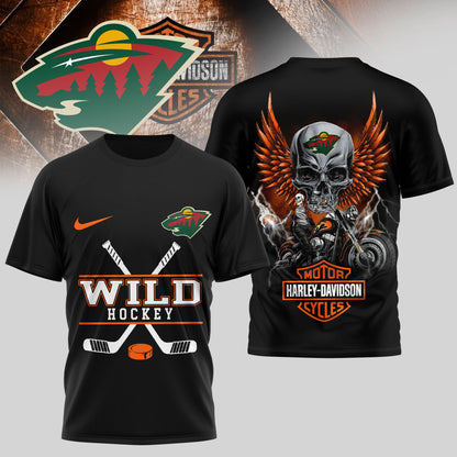 LIMITED EDITION - NEW CUSTOMIZED NHL13 MNW MINNESOTA WILD x HARLEY DAVIDSON UNISEX T-SHIRT