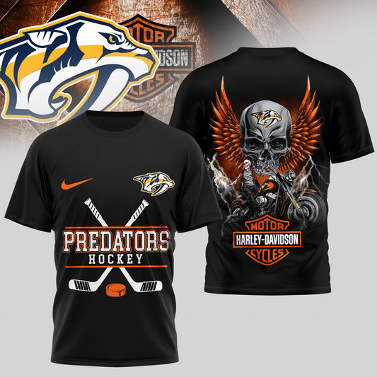 LIMITED EDITION - NEW CUSTOMIZED NHL31 NVP NASHVILLE PREDATORS x HARLEY DAVIDSON UNISEX T-SHIRT