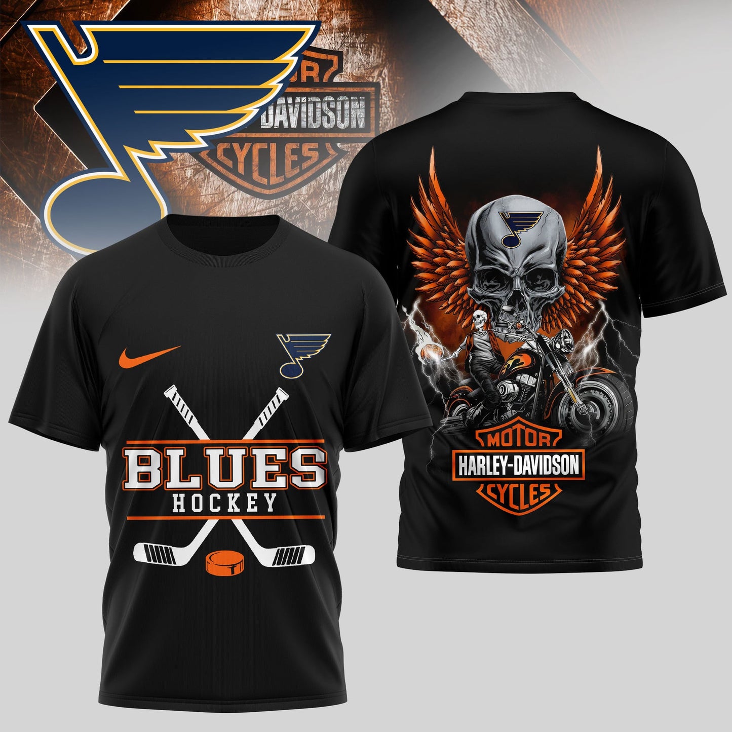 LIMITED EDITION - NEW CUSTOMIZED NHL14 SLB ST. LOUIS BLUES x HARLEY DAVIDSON UNISEX T-SHIRT