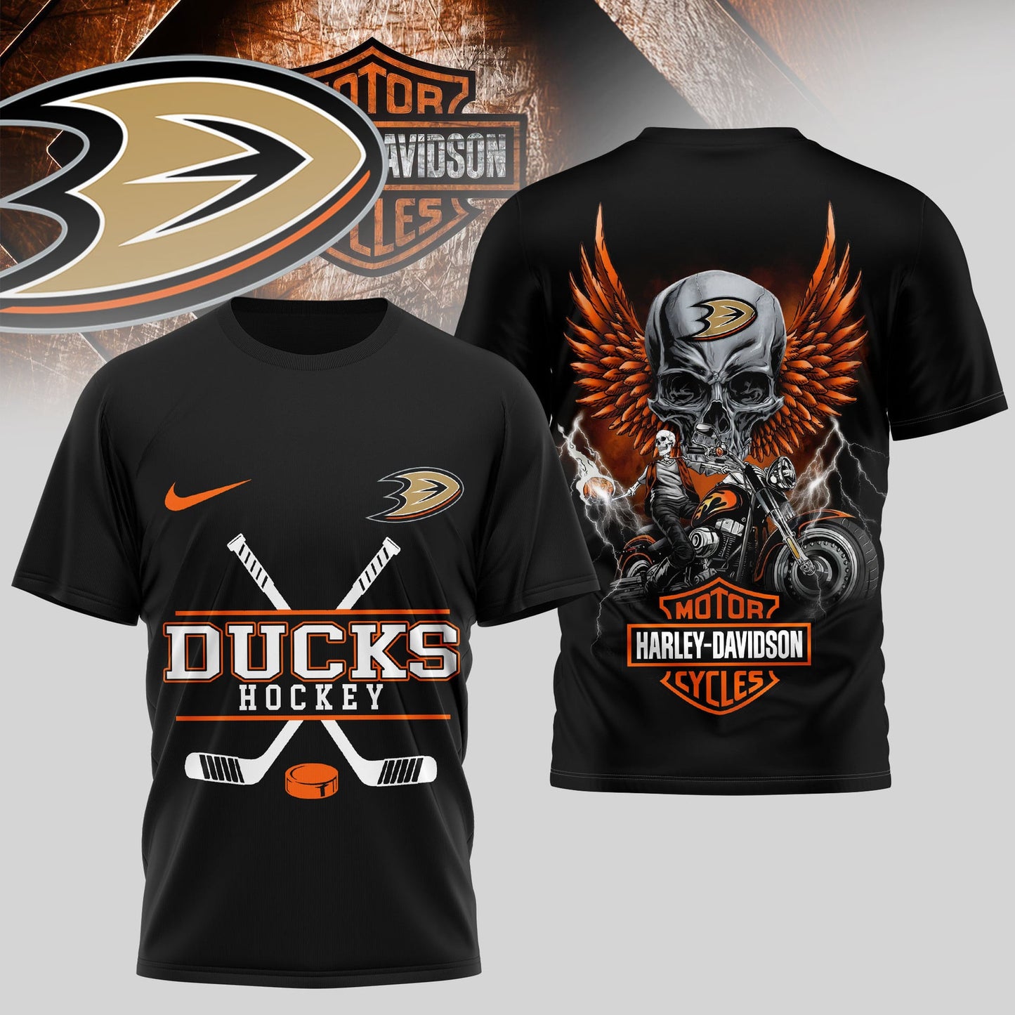 LIMITED EDITION - NEW CUSTOMIZED NHL09 AHD ANAHEIM DUCKS x HARLEY DAVIDSON UNISEX T-SHIRT