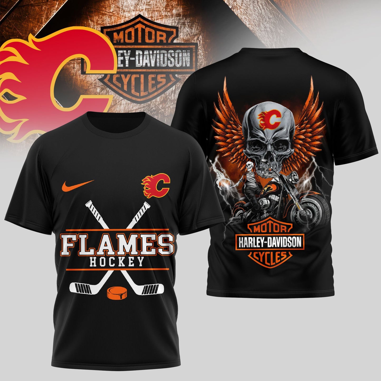 LIMITED EDITION - NEW CUSTOMIZED NHL17 CGF CALGARY FLAMES x HARLEY DAVIDSON UNISEX T-SHIRT