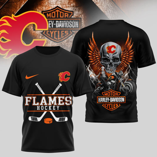 LIMITED EDITION - NEW CUSTOMIZED NHL17 CGF CALGARY FLAMES x HARLEY DAVIDSON UNISEX T-SHIRT