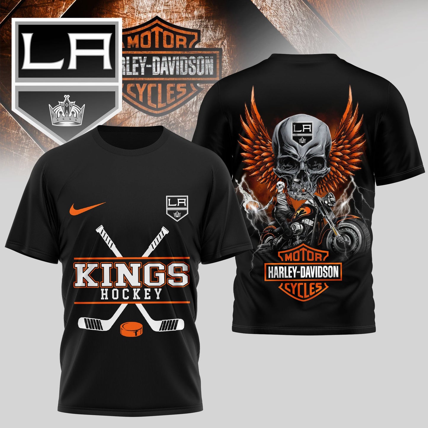 LIMITED EDITION - NEW CUSTOMIZED NHL16 LAK LOS ANGELES KINGS x HARLEY DAVIDSON UNISEX T-SHIRT