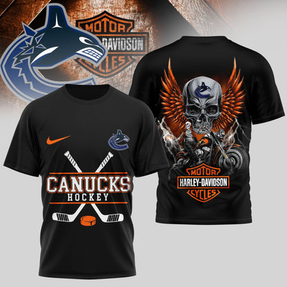 LIMITED EDITION - NEW CUSTOMIZED NHL19 VCC VANCOUVER CANUCKS x HARLEY DAVIDSON UNISEX T-SHIRT