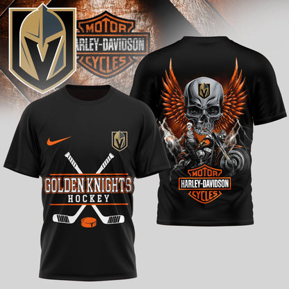 LIMITED EDITION - NEW CUSTOMIZED NHL04 VGK VEGAS GOLDEN KNIGHTS x HARLEY DAVIDSON UNISEX T-SHIRT