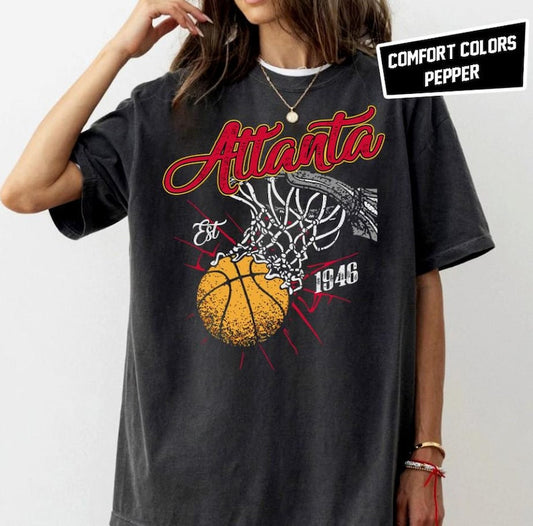 Retro Style Washed T-Shirt for Basketball Fans