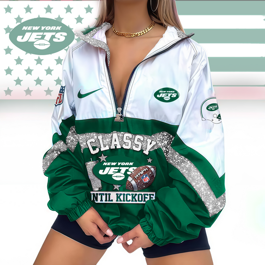 LIMITED EDITION - NEW CUSTOMIZED NFL25 NYJ NEW YORK JETS V-NECK ZIPPER SWEATSHIRT JACKET