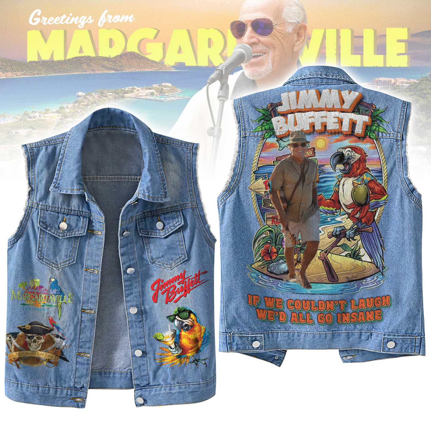 NEW PREMIUM JIMMY BUFFET UNISEX SLEEVELESS JACKET