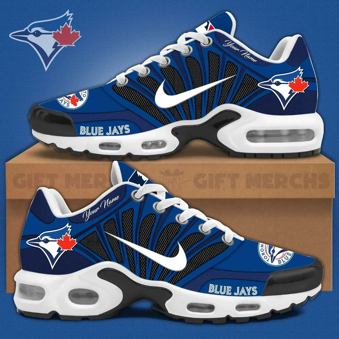LIMITED EDITION - NEW CUSTOMIZED MLB12 TBJ TORONTO BLUE JAYS UNISEX AIR MAX PLUS SNEAKERS